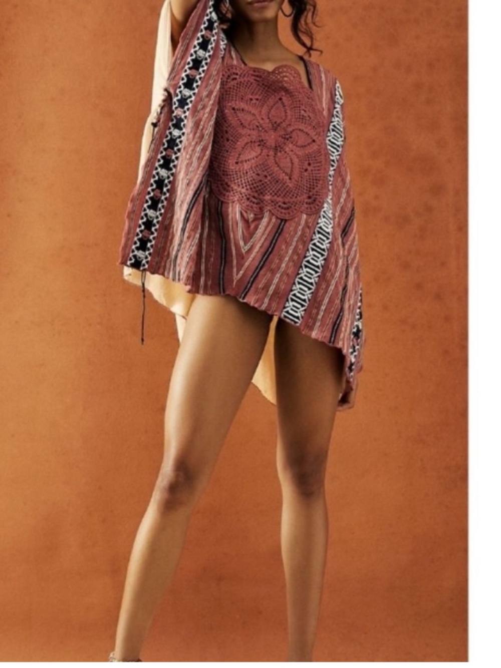 Free People Rust Crochet Panel Striped Tunic - Picture 4 of 11